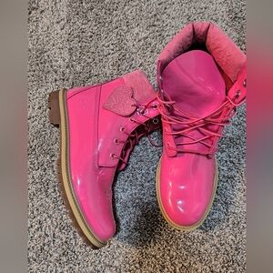 Wmns Pink Timberland Patent Leather Boots Size 10